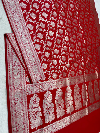 Red shade katan Banarasi silk Saree