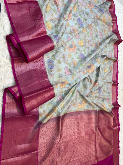 multicolour Dupion silk digital print Banarasi saree