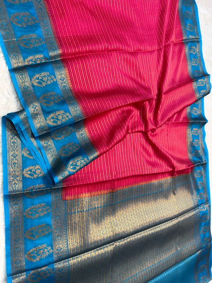 Royal pink firozi warm silk premium Banarasi saree