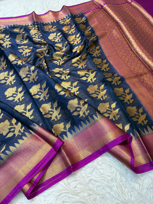 Blue pink shade warm silk premium Banarasi saree