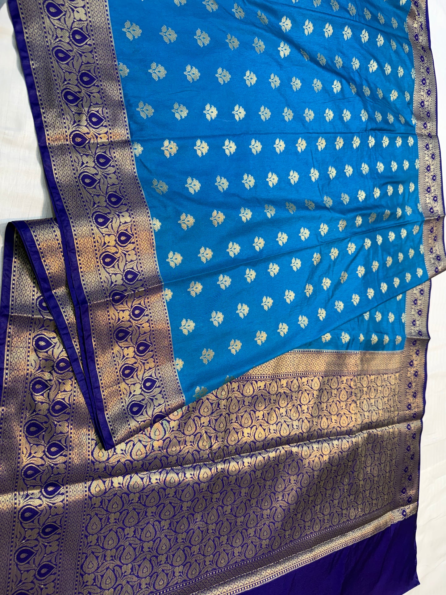 Firozi Royal blue shade Dupion Silk premium Banarasi Saree