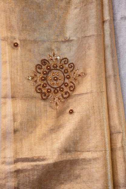 Gold silver tissue half half  tissue designer hand work Banarasi saree