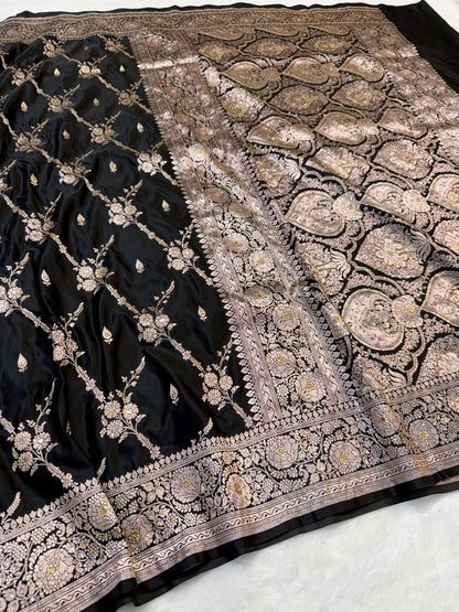 Black shade Bridal Mashru ari & stone Silk Banarasi Saree