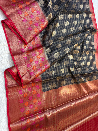 Black red shade warm silk premium Banarasi saree