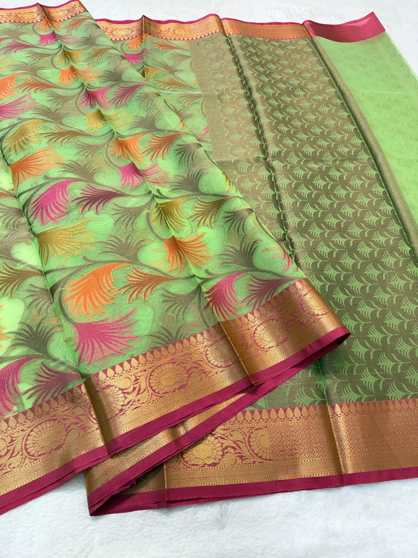 Multicolour shade kora organza Banarasi saree