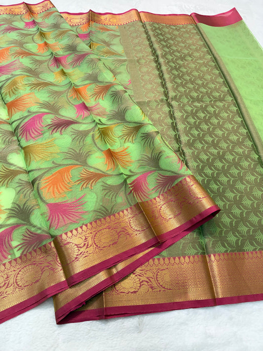 Multicolour shade kora organza Banarasi saree