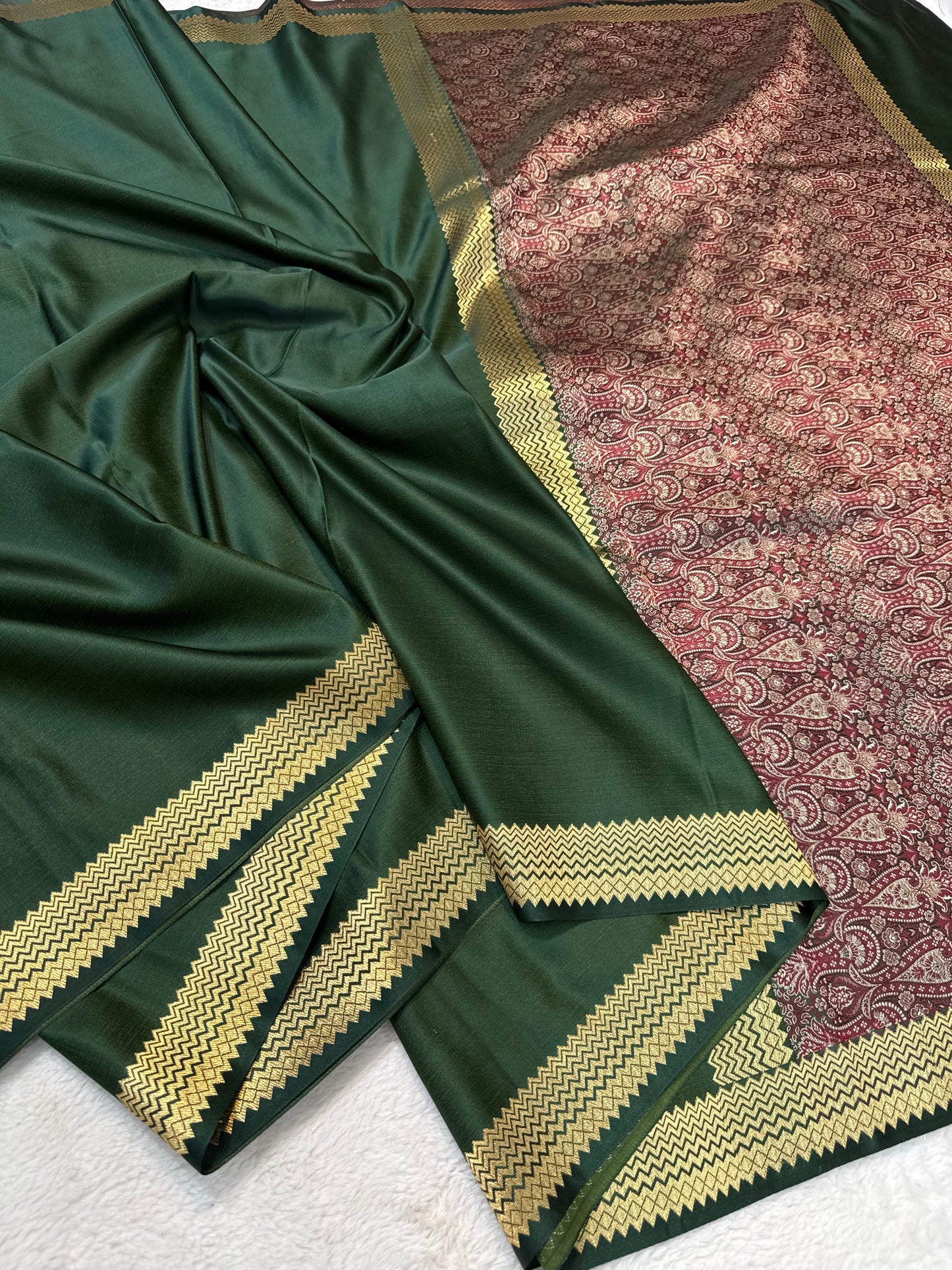 Bottle green shade mashru silk premium Banarasi silk Saree