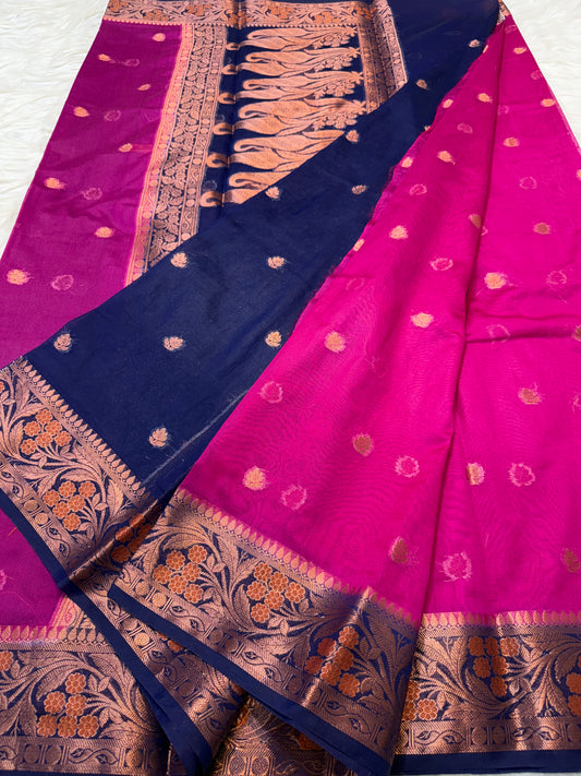 Royal pink navy shade georgatte Banarasi saree