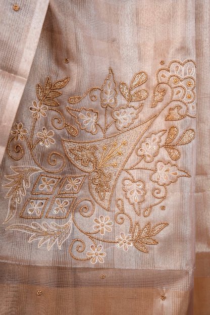 Beige shade tissue kota designer hand work Banarasi saree