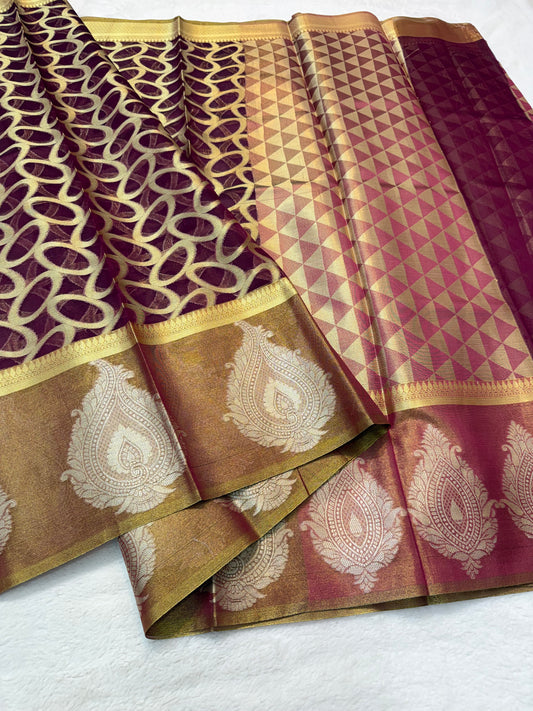Magenta & royal pink shade kora organza Banarasi saree