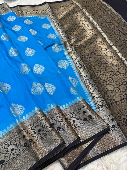 Firozi black  shade Dupion Silk premium Banarasi Saree