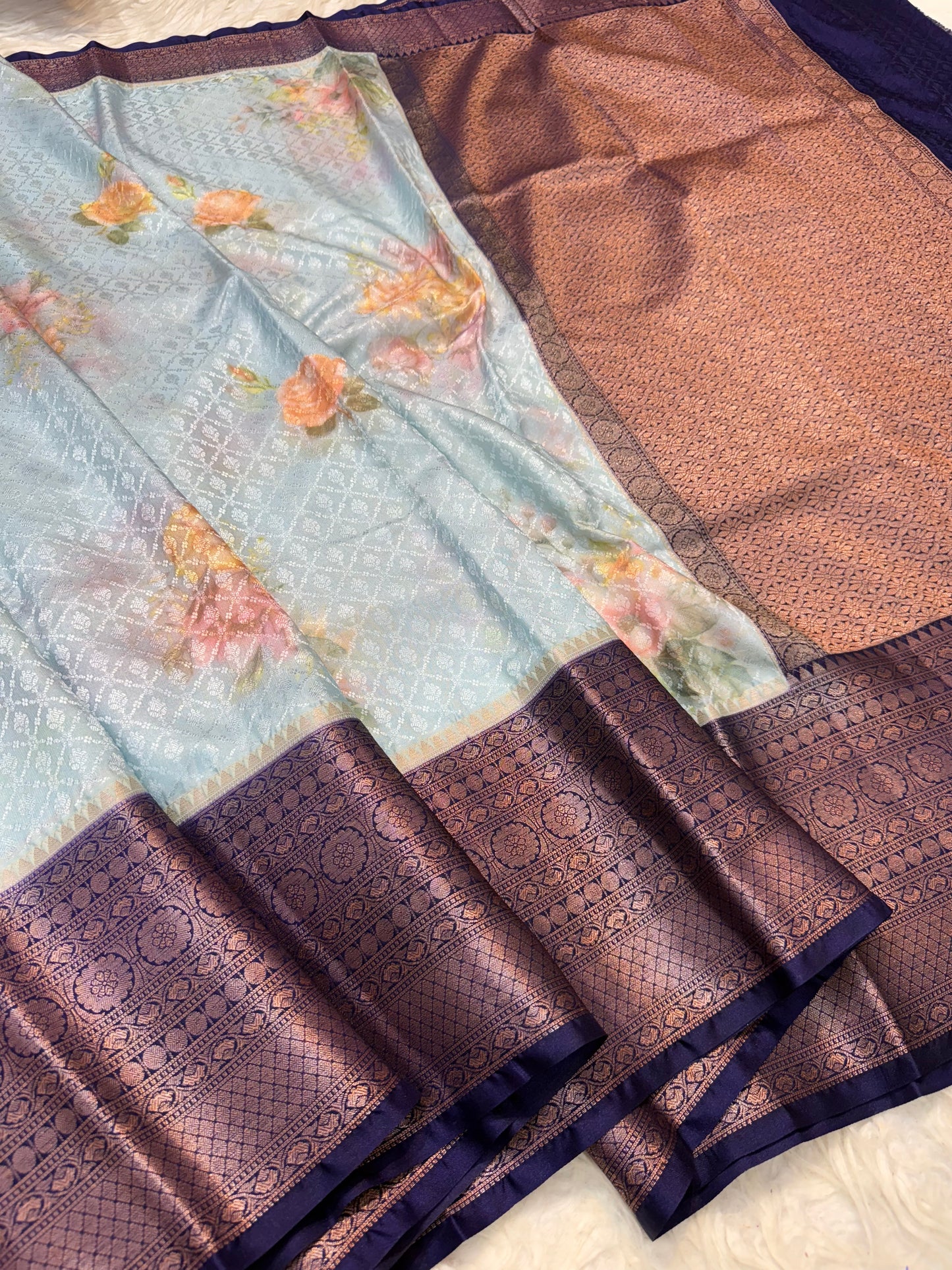 multicolour soft Dupion silk digital  print Banarasi saree