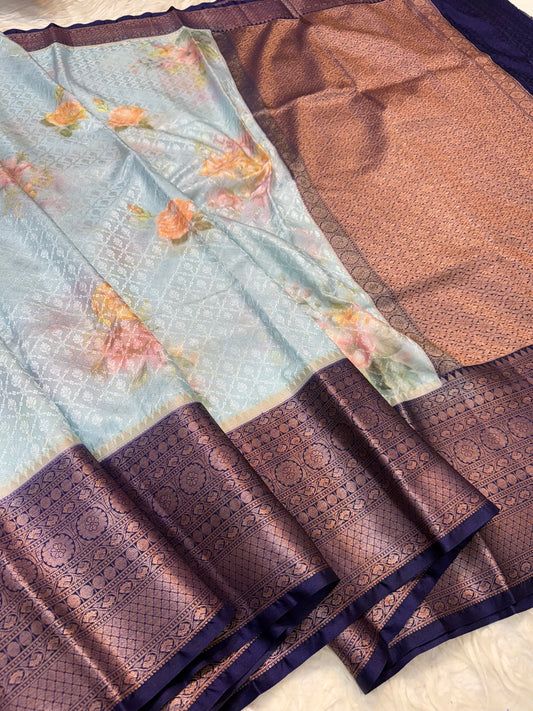 multicolour soft Dupion silk digital  print Banarasi saree
