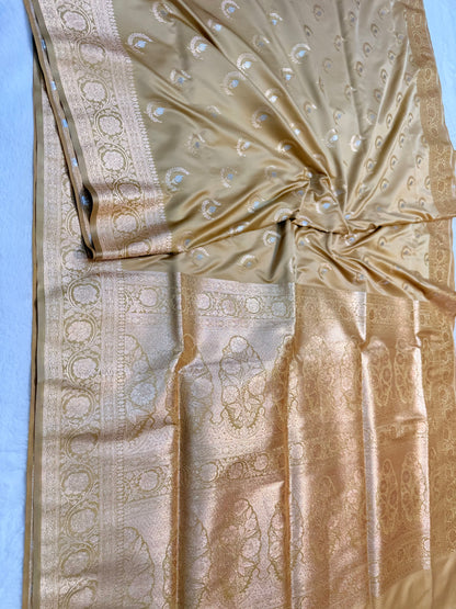 Beige shade satan katan premium Banarasi silk Saree