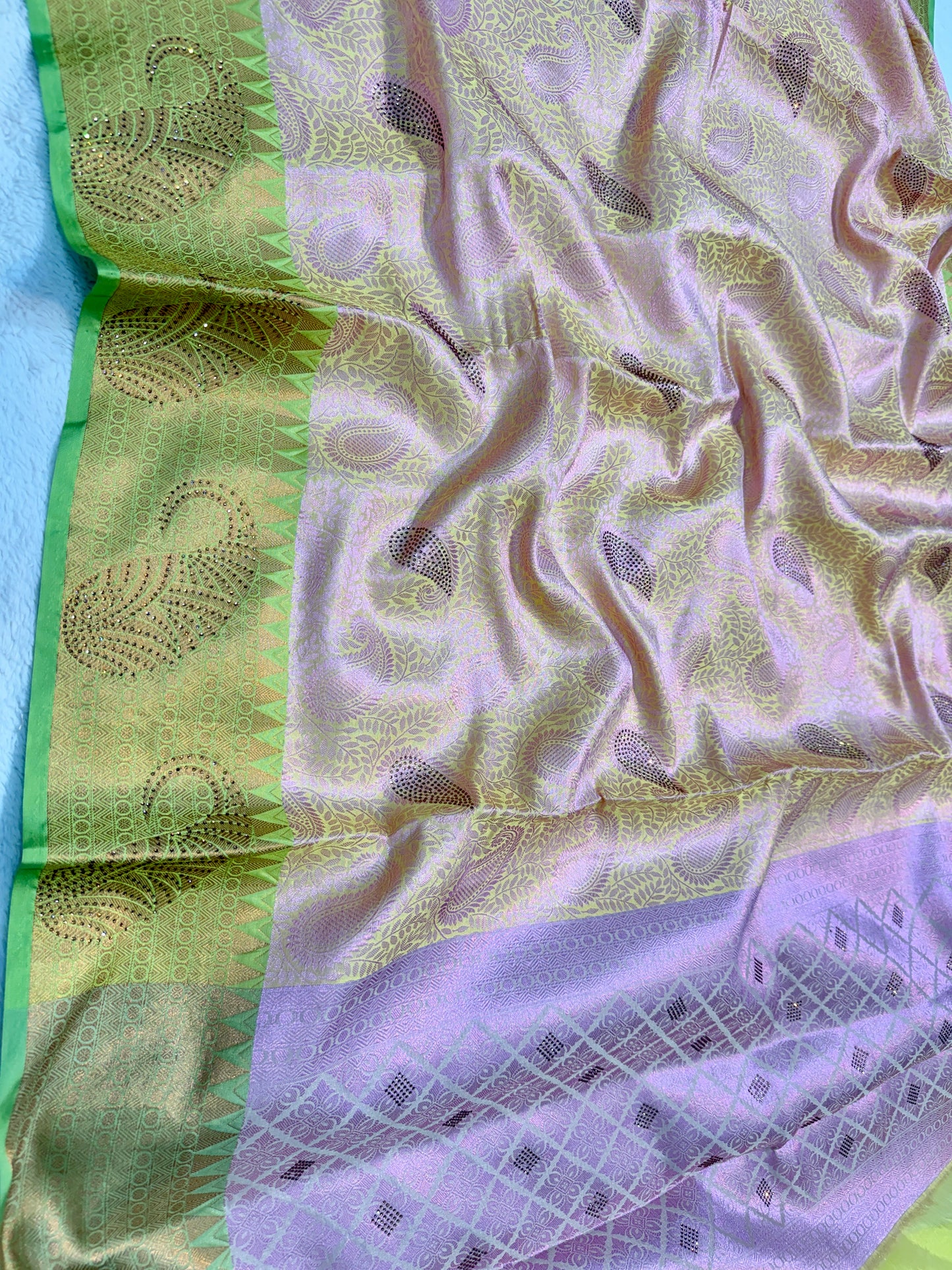 Multicolour shade zari brocade swarovski work Banarasi saree