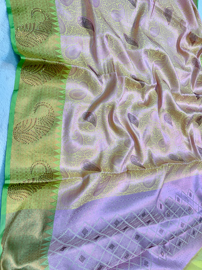 Multicolour shade zari brocade swarovski work Banarasi saree