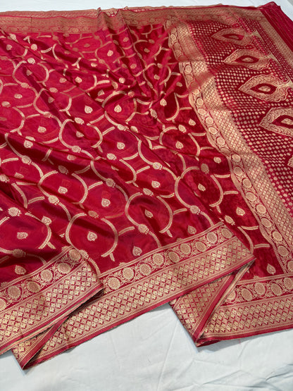 Red shade Chinon Viscose premium saree
