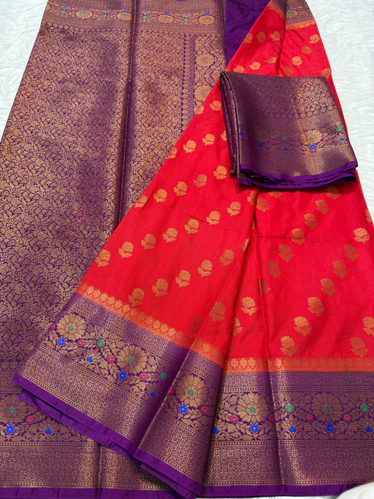 Red magenta shade  Dupion Silk premium Banarasi Saree