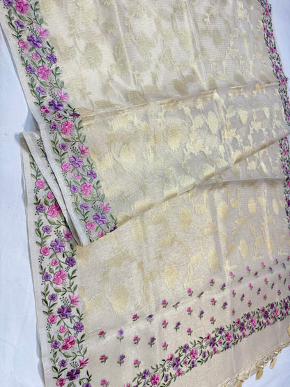 Off white shade tissue kota designer embroidery premium Banarasi saree