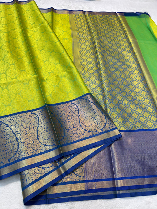 Green blue shade kora silk premium Banarasi saree