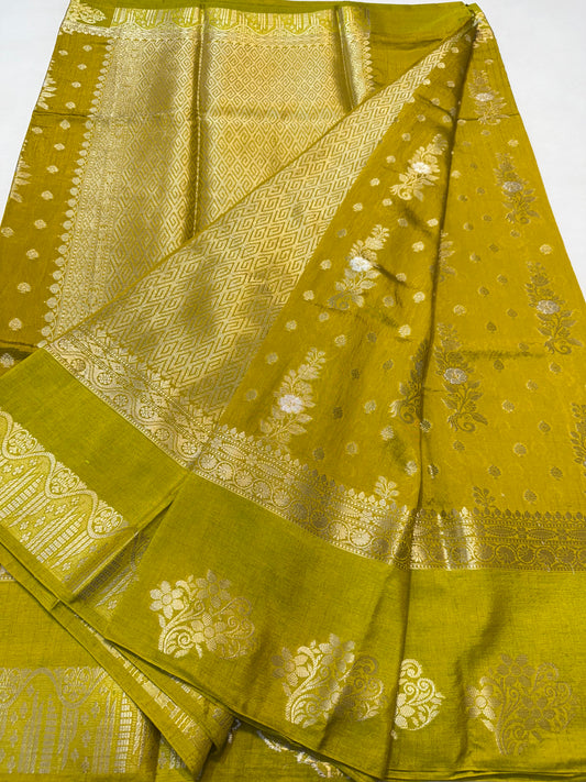 Antique gold shade Raw mango soft silk banarasi saree