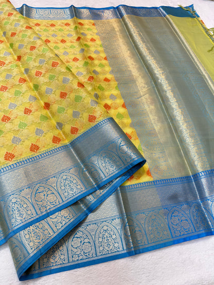 Multicolour shade kora organza Banarasi saree