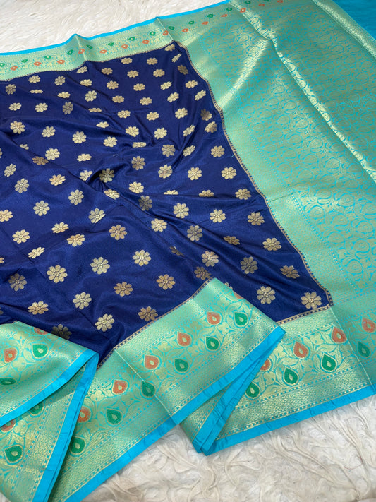 Royal blue & sea green shade  Dupion Silk premium Banarasi Saree