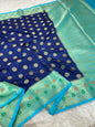 Royal blue & sea green shade  Dupion Silk premium Banarasi Saree