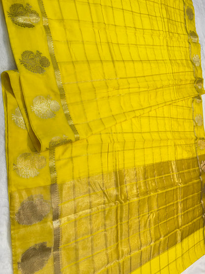 Yellow pink  shade raw mango  premium Banarasi saree
