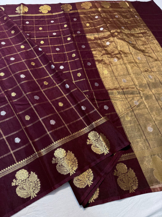 Wine shade  Raw mango soft silk banarasi saree