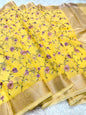 Yellow shade cotton kota embroidery Banarasi saree
