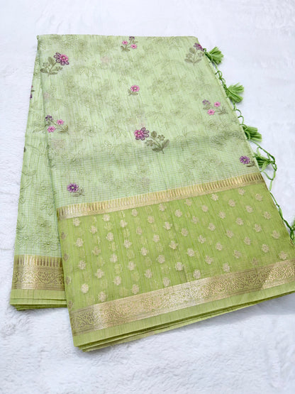 Pista green shade kota designer embroidery Banarasi saree