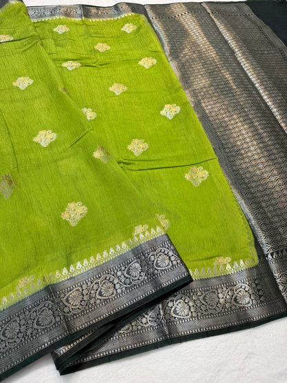 Pista green & bottle green shade raw mango premium Banarasi saree