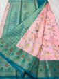 Peach & multicolour Dupion silk digital print Banarasi saree