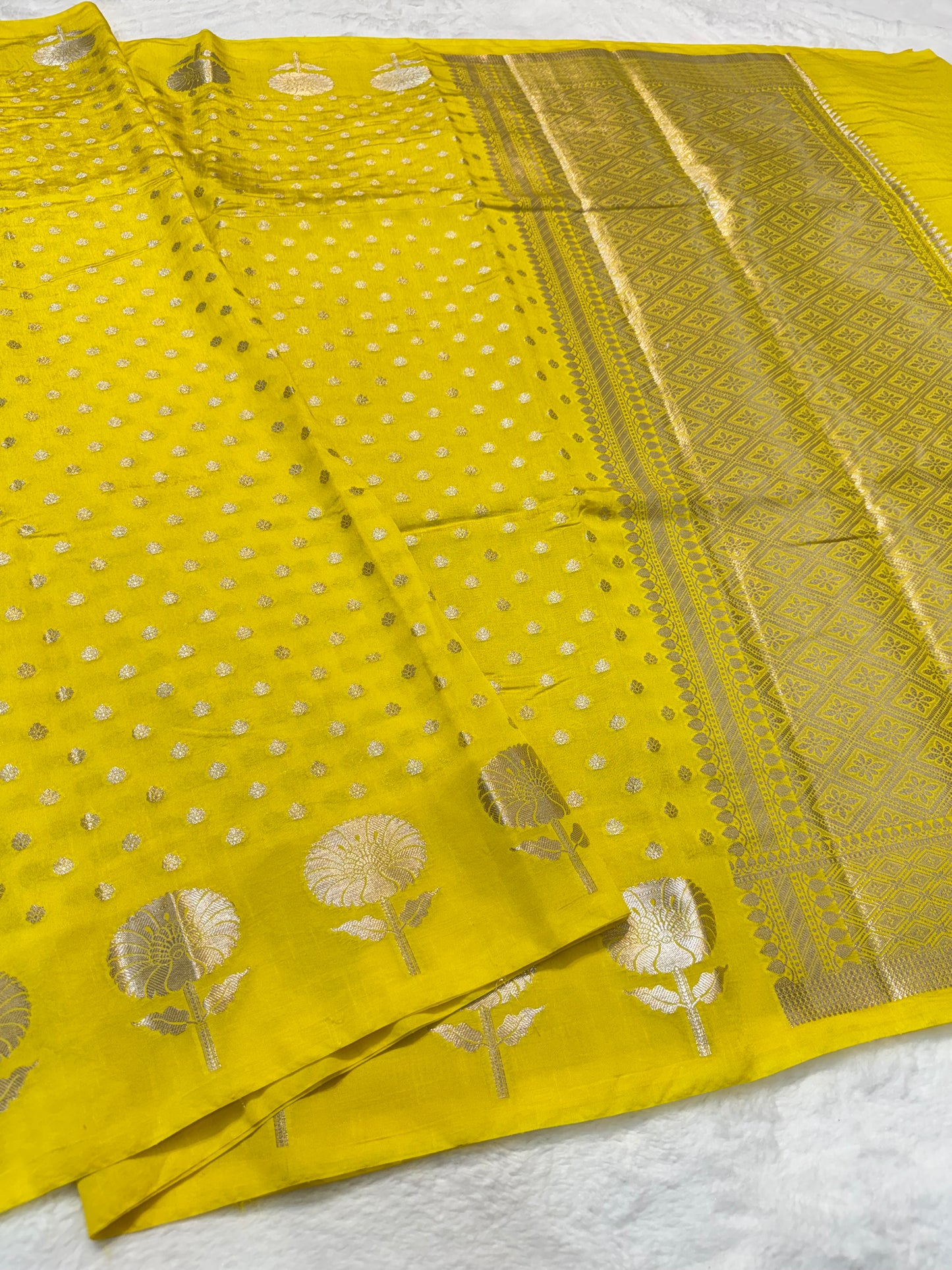 Yellow shade raw mango  premium Banarasi saree