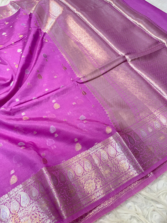 Royal pink shade  Raw mango soft silk banarasi saree