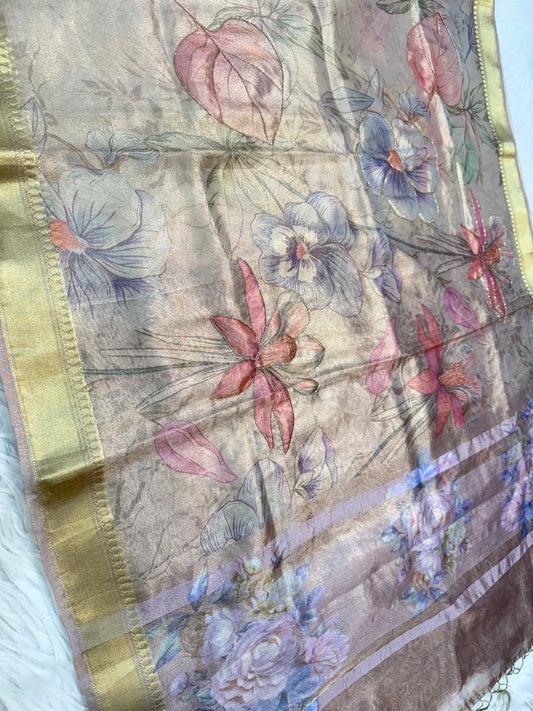 Tissue digital print handwork Banarasi saree