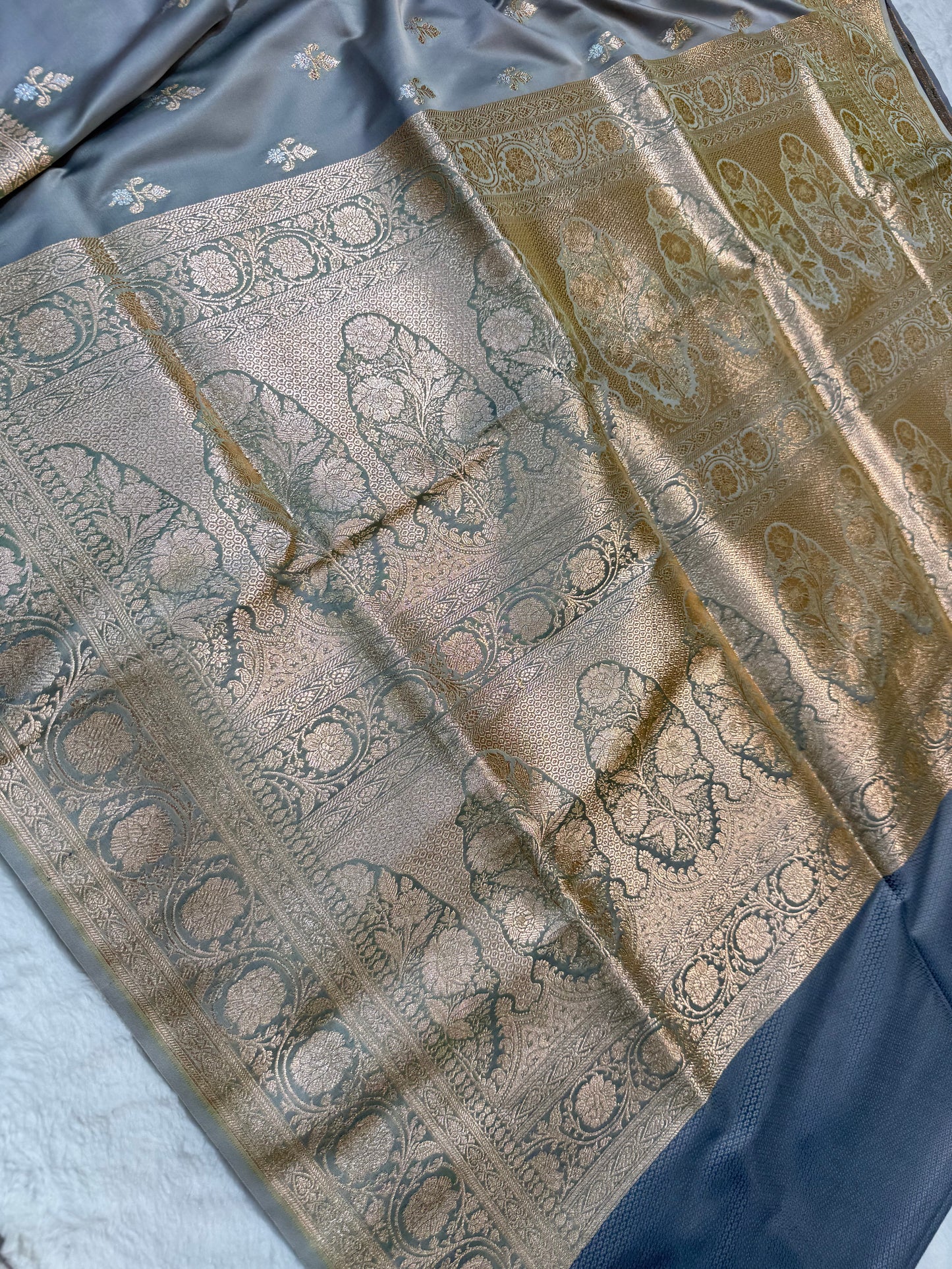 Gray shade satan katan premium Banarasi silk Saree