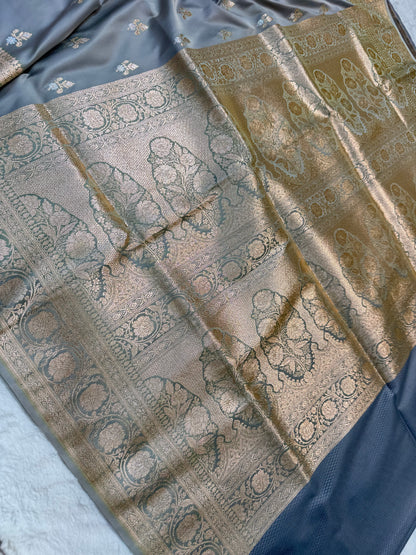Gray shade satan katan premium Banarasi silk Saree