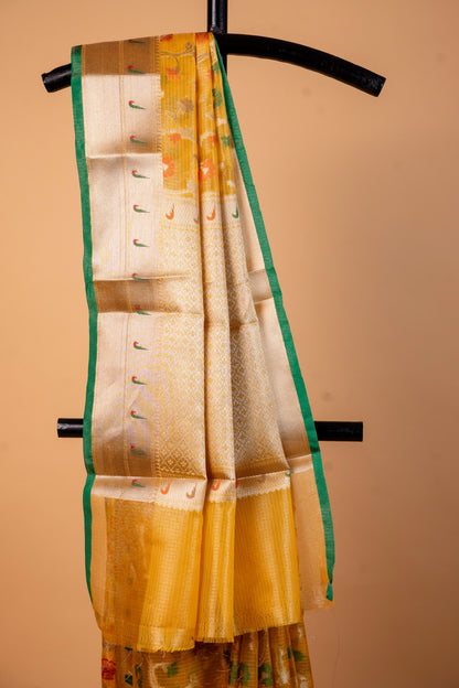 Gold Green Tissue Kota Pathni Border Premium Banarasi Saree