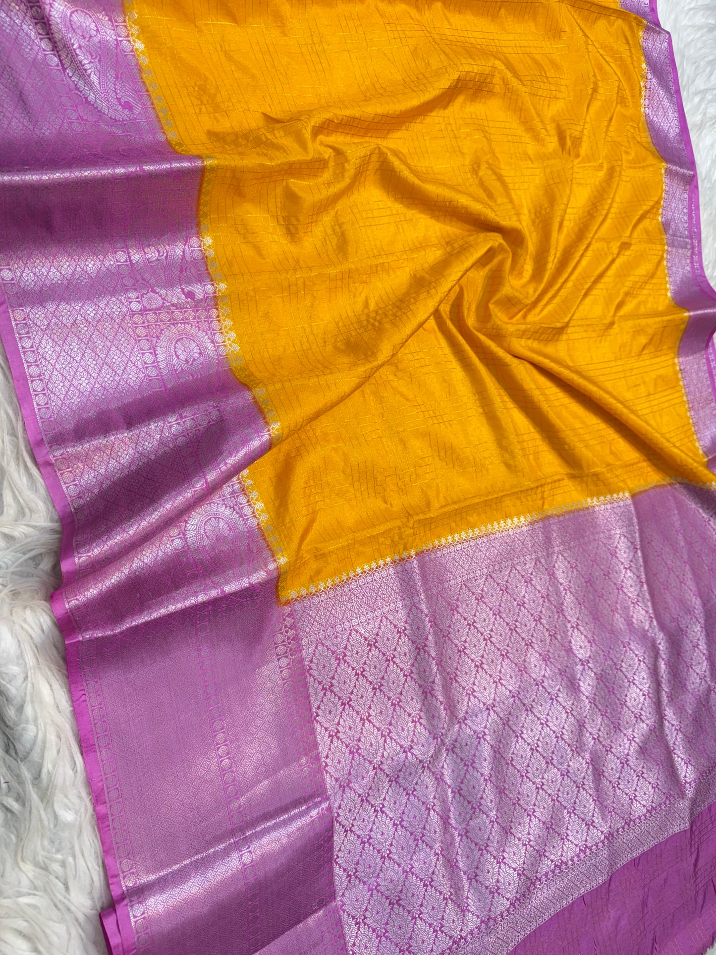 Mango & royal pink shade  Dupion Silk premium Banarasi Saree