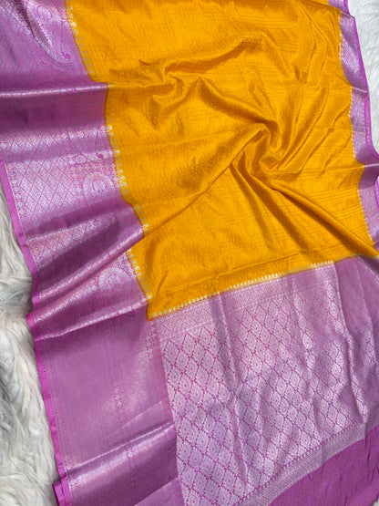Mango & royal pink shade  Dupion Silk premium Banarasi Saree
