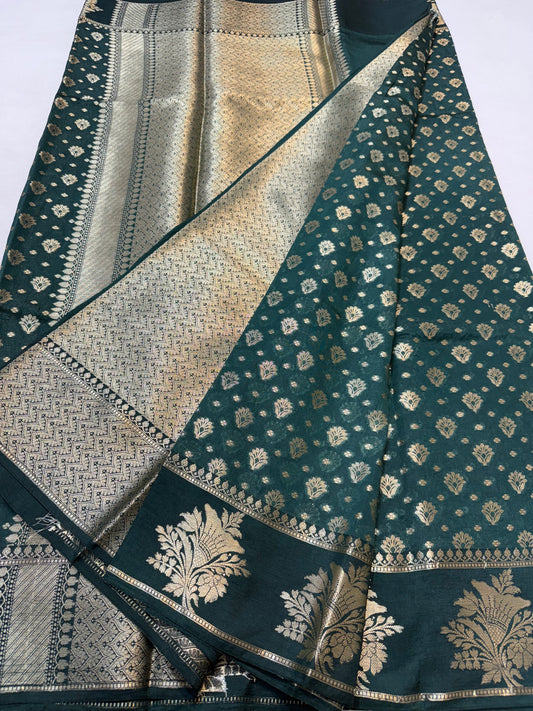 Bottle green shade Raw mango soft silk banarasi saree