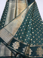 Bottle green shade Raw mango soft silk banarasi saree