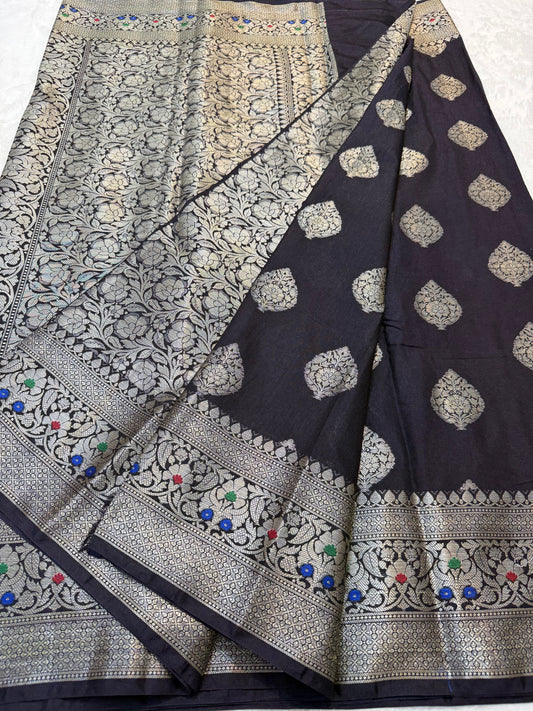 black shade Dupion Silk premium Banarasi Saree