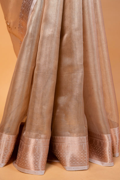 Beige shade tissue designer hand work Banarasi saree