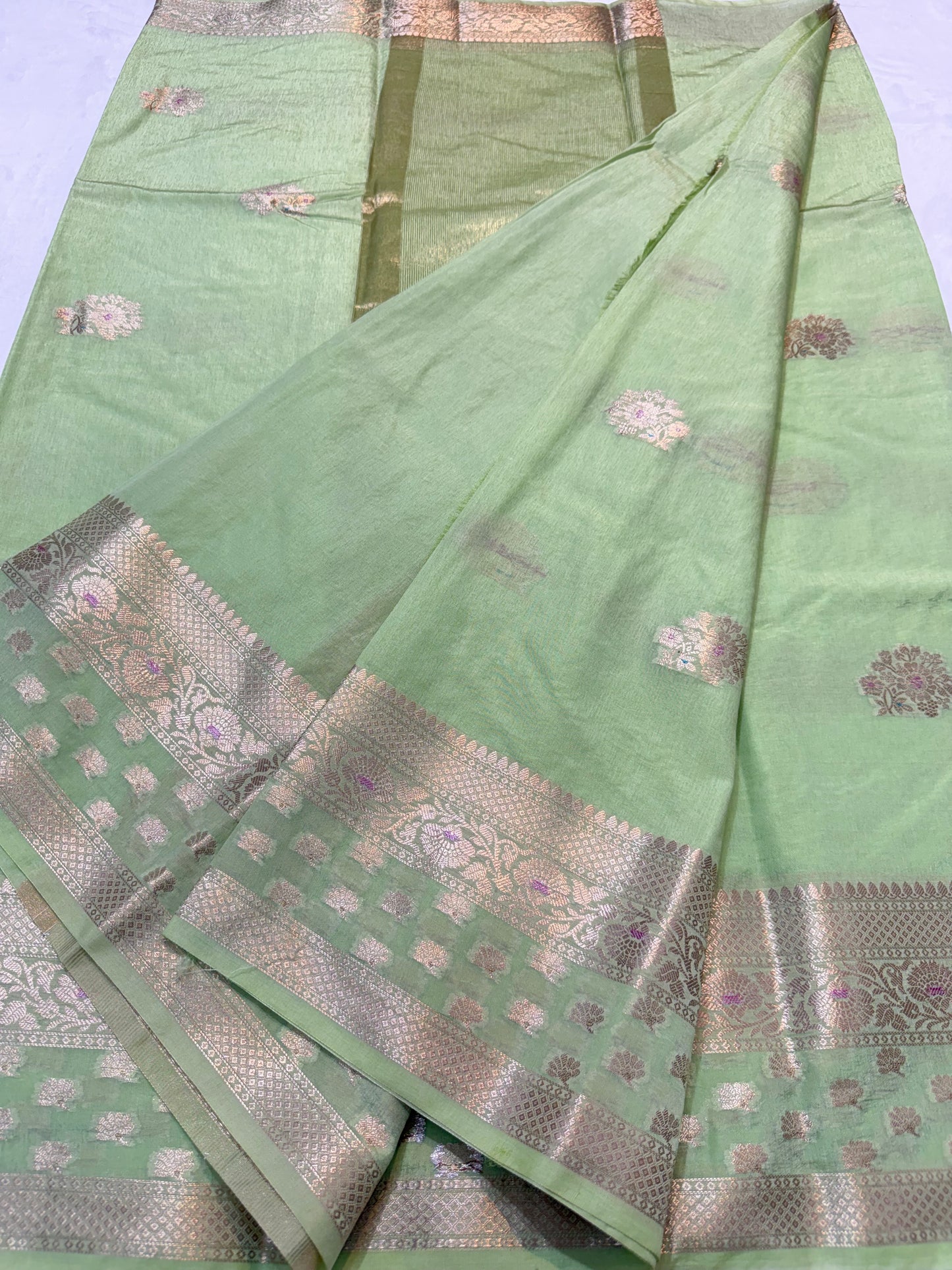 Pista green shade raw mango  premium Banarasi saree
