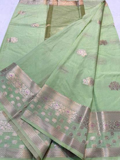 Pista green shade raw mango  premium Banarasi saree