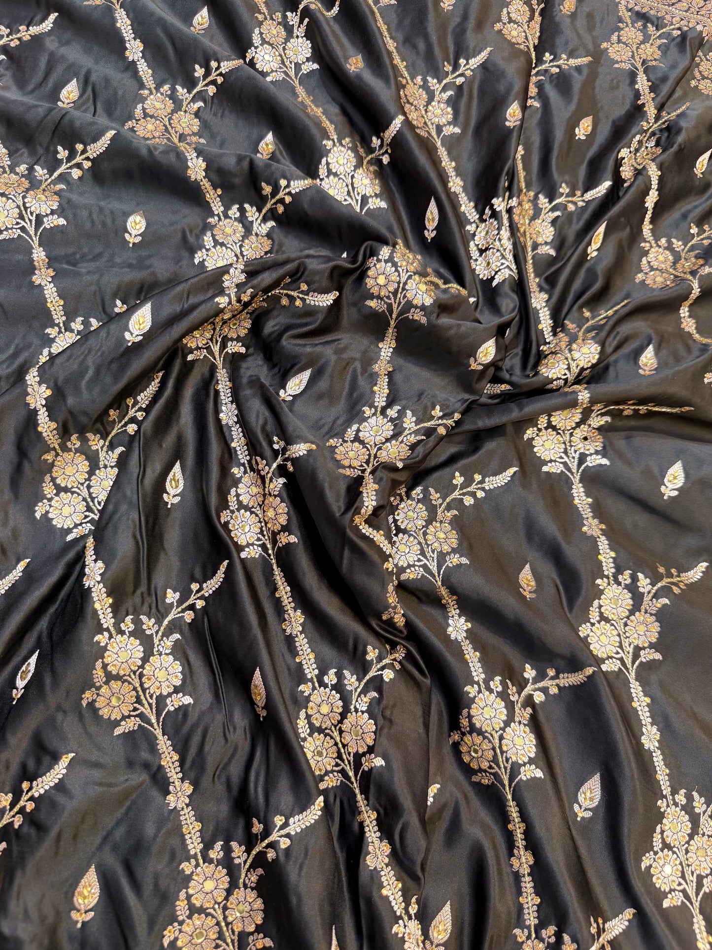 Black shade Bridal Mashru ari & stone Silk Banarasi Saree