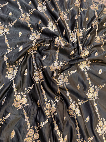 Black shade Bridal Mashru ari & stone Silk Banarasi Saree
